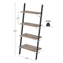 Load image into Gallery viewer, VASAGLE Ladder Shelf, 4-Tier Bookshelf, Storage Rack Shelves, for Living Room, Kitchen, Office, Steel, Stable, Sloping, Leaning Against The Wall, Industrial, Greige and Black ULLS043B02