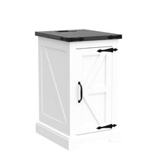 Load image into Gallery viewer, JXQTLINGMU Nightstand with Charging Station, Rectangular Farmhouse End Table with Barn Door and Adjustable Storage Shelf, 17" Deep Wood Rustic Sofa Side Table for Living Room, Bedroom, White