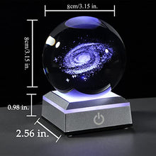 Load image into Gallery viewer, Qianwei 3D Galaxy Crystal Ball with Colorful Led Base, Space Astronomy Gifts Clear Glass Balls Crystal Sphere Religious Gifts for Her Him Birthday Women Mom Dad Funny Night Light