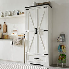Load image into Gallery viewer, JXQTLINGMU Farmhouse Kitchen Pantry Cabinet - 72" Tall Wood Kitchen Storage Cabinets with Adjustable Shelves & 2 Barn Doors & Drawer, Versatile Storage for Dining Room, Bathroom, Antique White