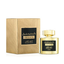 Load image into Gallery viewer, Lattafa Perfumes Confidential Private Gold for Unisex Eau de Parfum Spray, 3.4 Ounce