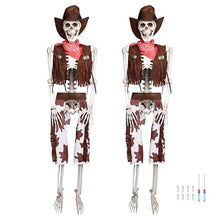 Load image into Gallery viewer, AW 2 Pack Pirate Life Size Skeleton Poseable, Full Size Western Cowboy Skeleton 5.4 Ft Plastic for Halloween Party Decorations Haunted House Props 2024
