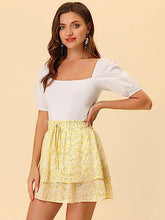 Load image into Gallery viewer, Allegra K 2023 Floral Skirts for Women's Ruffle Hem Layered Chiffon Mini Skirt Medium Yellow