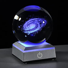 Load image into Gallery viewer, Qianwei 3D Galaxy Crystal Ball with Colorful Led Base, Space Astronomy Gifts Clear Glass Balls Crystal Sphere Religious Gifts for Her Him Birthday Women Mom Dad Funny Night Light