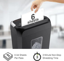 Load image into Gallery viewer, Bonsaii Paper Shredder for Home Use,6-Sheet Crosscut Paper and Credit Card Shredder for Home Office with Handle for Document,Mail,Staple,Clip-3.4 Gal Wastebasket(C237-B)