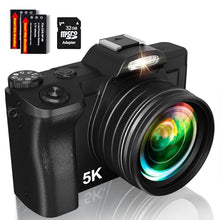 Load image into Gallery viewer, 5K Digital Camera for Photography, WiFi Auto Focus Vlogging Video Camera for YouTube with 32GB SD Card, 6-axis Anti-Shake 3.5" Screen Fill Light 5K Camera with 58mm UV Filter, 16X Digital Zoom Camera