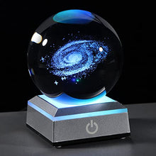 Load image into Gallery viewer, Qianwei 3D Galaxy Crystal Ball with Colorful Led Base, Space Astronomy Gifts Clear Glass Balls Crystal Sphere Religious Gifts for Her Him Birthday Women Mom Dad Funny Night Light
