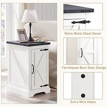Load image into Gallery viewer, JXQTLINGMU Nightstand with Charging Station, Rectangular Farmhouse End Table with Barn Door and Adjustable Storage Shelf, 17" Deep Wood Rustic Sofa Side Table for Living Room, Bedroom, White