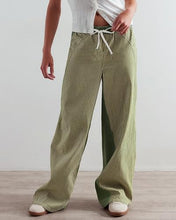 Load image into Gallery viewer, PEIHOT Low Rise Striped Denim Pants for Women Pull On Drawstring Boho Baggy Jeans Trendy 2025 Green
