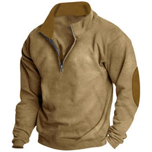 Load image into Gallery viewer, TMJSPOYOU Sudadera con cremallera de un cuarto para hombre, jersey de jacquard a cuadros lisos de manga larga con bolsillo Khaki