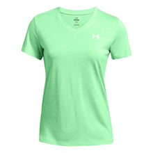 Load image into Gallery viewer, Under Armour Womens Tech Twist Short Sleeve V Neck, (350) Matrix Green/White/White, Large