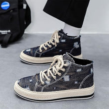 Load image into Gallery viewer, Exusiai Men High-Top Distressed Denim Skate Shoes Breathable Cloth Non-Slip Outdoor Casual Shoes Good Grip, Lace-Up Closure, Round Toe (Blue,8)