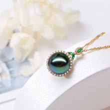 Load image into Gallery viewer, Nonnyl Gifts for Women- Tahitian-Black-Pearl-Necklace for Women, 12-13mm Real South Sea Pearls Pendant Sterling Silver Plated 18K Gold With Urquoise- Christmas Mothers Day Valentine's Day Jewelry