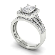 Load image into Gallery viewer, 1.57ct Emerald Cut Clear VVS1 Ideal Zircon 14k White Gold Halo Solitaire W/Accents Wedding Anniversary Bridal Ring Set Size 8