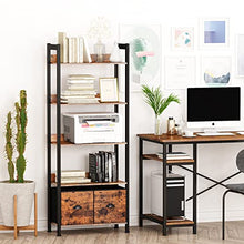 Load image into Gallery viewer, Furologee 5-Tier Bookshelf, Tall Bookcase with 2 Storage Drawers, Industrial Display Standing Shelf Units, Wood and Metal Storage Shelf for Living Room, Bedroom, Home Office, Rustic Brown