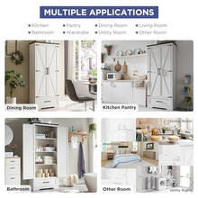 Load image into Gallery viewer, JXQTLINGMU Farmhouse Kitchen Pantry Cabinet - 72" Tall Wood Kitchen Storage Cabinets with Adjustable Shelves & 2 Barn Doors & Drawer, Versatile Storage for Dining Room, Bathroom, Antique White