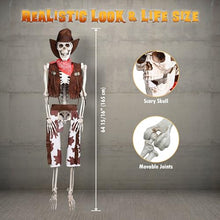 Load image into Gallery viewer, AW 2 Pack Pirate Life Size Skeleton Poseable, Full Size Western Cowboy Skeleton 5.4 Ft Plastic for Halloween Party Decorations Haunted House Props 2024