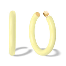 Load image into Gallery viewer, Yellow Gold Plated Sterling Silver Glossy Pastel Yellow Resin Large Open Hoop Earrings for Women