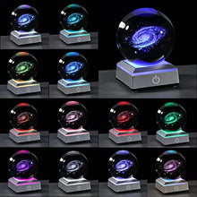 Load image into Gallery viewer, Qianwei 3D Galaxy Crystal Ball with Colorful Led Base, Space Astronomy Gifts Clear Glass Balls Crystal Sphere Religious Gifts for Her Him Birthday Women Mom Dad Funny Night Light