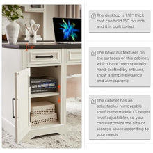 Load image into Gallery viewer, JXQTLINGMU 58" Executive Desk, Farmhouse Computer Desk with Drawers and Cabinet, Embossed Texture Home Office Desk, Workspace for Work Study Writing, Off White