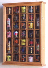 Load image into Gallery viewer, 31 Shot Glass Shotglass Shooter Display Case Holder Cabinet Wall Rack -Oak
