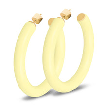 Load image into Gallery viewer, Yellow Gold Plated Sterling Silver Glossy Pastel Yellow Resin Large Open Hoop Earrings for Women