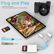 Load image into Gallery viewer, SD Card Reader for iPhone iPad, Dual USB-C & Lightning Connector Memory SD Card Adapter, Support SD/MicroSD Cards, High-Speed Trail Camera Viewer, Plug and Play