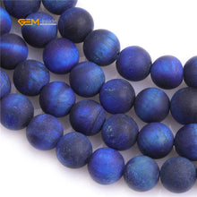 Load image into Gallery viewer, GEM-Inside 8mm Natural Stone Lapis Blue Tiger Eye Frosted Matte Unpolished Round Beads for Jewelry Making Strand 15 inch
