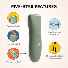 Load image into Gallery viewer, MERIDIAN The Trimmer Original - Body Hair Trimmer for Men, Electric Shaver for Pubic Hair, Chest, Legs & Bikini, Waterproof & Rechargeable, Sage