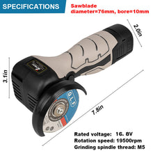 Load image into Gallery viewer, ZFULVO Cordless Brush Angle Grinder Kit, 19500rpm Mini Electric Angle Grinding Tool with 2pcs 16.8V 2000mAh Batteries and 6-Cutting Discs, Grinder Handheld Cutter for Metal Wood