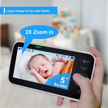 Load image into Gallery viewer, HelloBaby No WiFi Baby Monitor 5" Screen 30-Hour Battery Pan-Tilt-Zoom Video Upgrade with Camera and Audio, Night Vision, VOX, 2-Way Talk, 8 Lullabies and 1000ft Range, HB6550