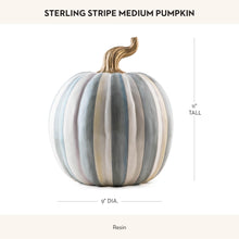 Load image into Gallery viewer, MACKENZIE-CHILDS Medium Pumpkin, Resin Halloween Home Decor, Gray-and-White Sterling Stripe