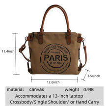 Load image into Gallery viewer, ARREBOL Women Vintage Paris Upcycled Lightweight Canvas Tote Crossbody Bag with Zipper for Work (Brown)