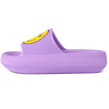 Load image into Gallery viewer, LIZICU Kids Happy Face Cloud Slides丨Pillow Slippers for Boys Girls丨Quick Drying Bathroom Shower Slippers丨Summer Beach Pool Slippers| Thick Sole Non-Slip Lightning Purple 3 Big Kid
