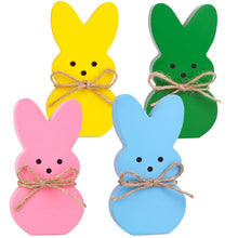 Load image into Gallery viewer, Easter Décor, 4 Pcs Wooden Peep Bunny Decorations for Tiered Tray, Mantel, Farmhouse, Cute Spring Signs for Home, Office, Party Supplies