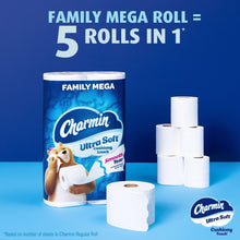 Load image into Gallery viewer, Charmin Ultra Soft Cushiony Touch Toilet Paper, 18 Family Mega Rolls = 90 Regular Rolls