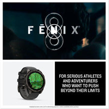 Load image into Gallery viewer, Garmin fēnix® 8 – 47 mm, AMOLED, Sapphire, Premium Multisport GPS Smartwatch, Long-Lasting Battery Life, Dive-Rated, Built-in LED Flashlight, Carbon Gray DLC Titanium with Pebble Gray Band