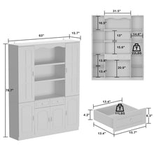 Load image into Gallery viewer, Homsee Tall Bookcase Bookshelf with Shelves, Drawers & 2 Carved Glass Doors, Wooden Display Storage Cabinet with 14 Compartments for Home Office, Living Room, White (63" W x 15.7”D x 78.7”H)