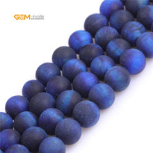 Load image into Gallery viewer, GEM-Inside 8mm Natural Stone Lapis Blue Tiger Eye Frosted Matte Unpolished Round Beads for Jewelry Making Strand 15 inch