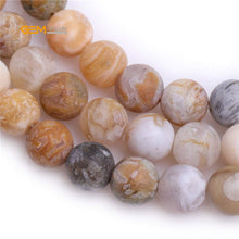 Load image into Gallery viewer, GEM-Inside Natural 8mm Gray Leaf Agate Frosted Matte Unpolished Round Spacer Beads for Jewelry Making Strand 15 inch