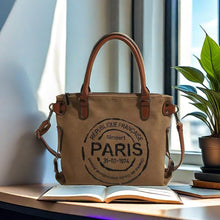 Load image into Gallery viewer, ARREBOL Women Vintage Paris Upcycled Lightweight Canvas Tote Crossbody Bag with Zipper for Work (Brown)