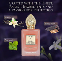 Load image into Gallery viewer, Prince Parfums Dubai - Story of Vanille Patchouli For Women - 3.4 Ounces - Extrait de Parfum - Alluring Floral Fusion of Vanilla, Patchouli & Tonka Bean - Scent of Seductive Allure & Timeless Elegance