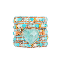 Load image into Gallery viewer, YGLINE Boho Handmade Natural Stone Amazonite Heart Shape Wrap Bracelets Crystal Beads Bracelet Jewelry