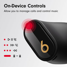 Load image into Gallery viewer, Beats Studio Buds + | True Wireless Noise Cancelling Earbuds, Enhanced Apple & Android Compatibility, Built-in Microphone, Sweat Resistant Bluetooth Headphones, Spatial Audio - Black/Gold