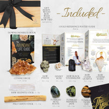 Load image into Gallery viewer, Crystals and Healing Stones Premium Kit Wooden Box - Chakra Stones Healing Crystals Set, Rose Quartz, Amethyst Cluster, Quartz Points, Chakra Pendulum (Abundance and Prosperity Crystal Collection)