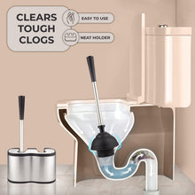 Load image into Gallery viewer, UMIEN Toilet Brush and Plunger Set - Stainless Steel Plunger and Toilet Brush Combo with Freestanding Canister - Modern and Sleek Bathroom Cleaning Accessories