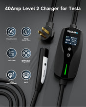 Load image into Gallery viewer, Level 2 EV Charger for Tesla, 40A/9.6kW Ultra-Fast Home Portable EV Charging Station with NEMA 14-50 Plug, 25FT Cable, Adjustable Current &Delay Start Timer, Compatible with Model Y/3/S/X (NACS Port)