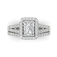 Load image into Gallery viewer, 1.57ct Emerald Cut Clear VVS1 Ideal Zircon 14k White Gold Halo Solitaire W/Accents Wedding Anniversary Bridal Ring Set Size 8