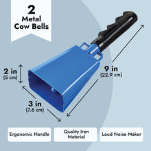 Load image into Gallery viewer, 2 Pack 9-inch Cowbells for Sporting Events, Percussion Noise Makers with Handle for Football Games, Stadiums (Blue)