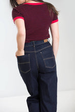 Load image into Gallery viewer, Hell Bunny Weston Denim Jeans 40s 50s Vintage Retro Rockabilly Trousers Pants - Navy Blue (L)